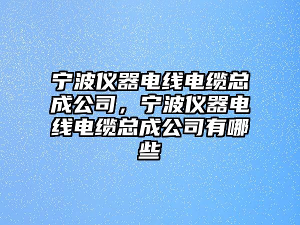 寧波儀器電線電纜總成公司，寧波儀器電線電纜總成公司有哪些